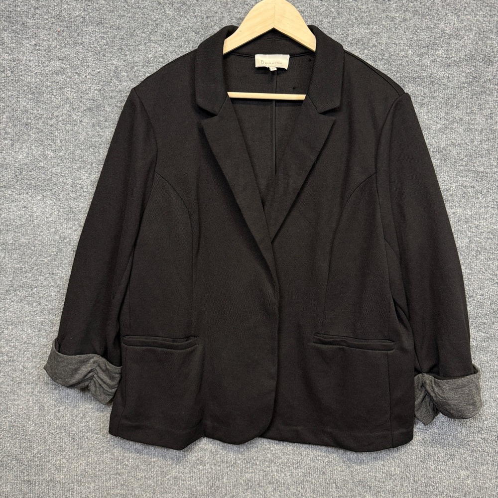 Skies Are Blue Plus Size 1X Blazer Jacket Black Single Breasted Ruched Sleeves